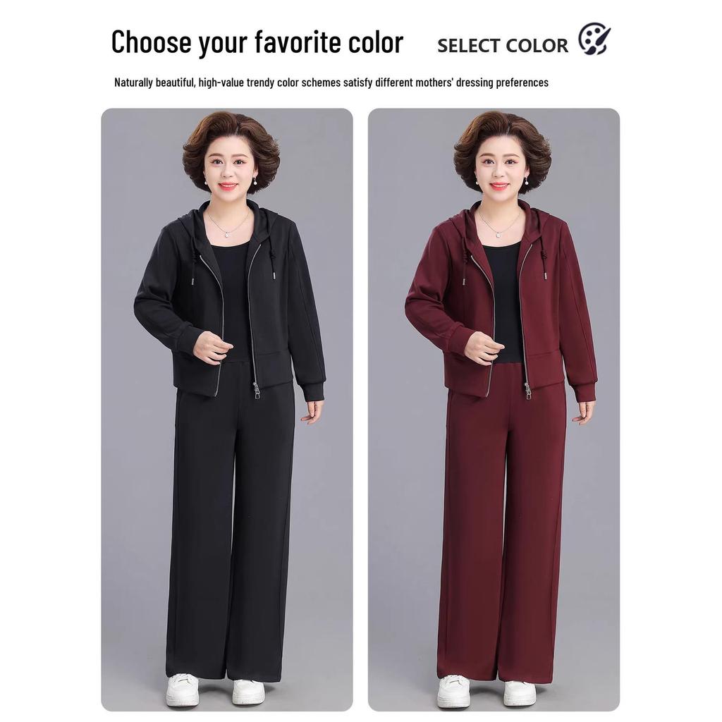 Mom's Spring 2026 Casual Two-Piece Sportswear: Stylish Jacket & Sweatshirt Set for Middle-Aged and Elderly Women
