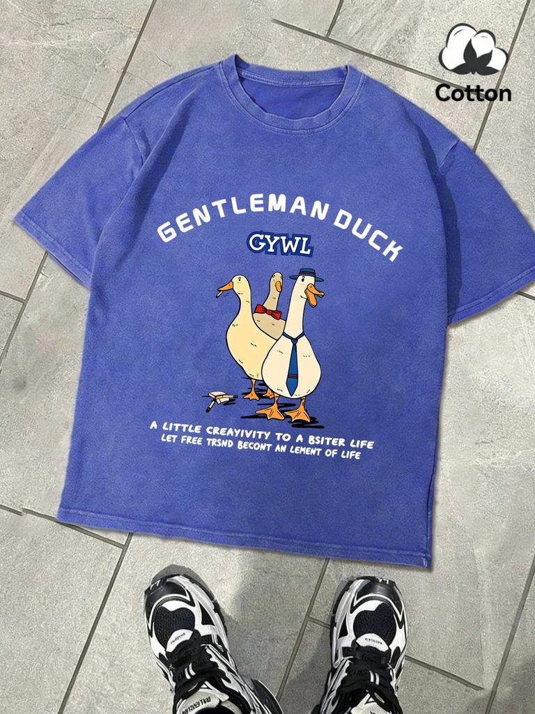 Gentleman Duck Like Free Printing Retro Mens TShirt Fashion ONeck Tee Snow Wash Clothing Soft Cotton Loose Short Sleeve