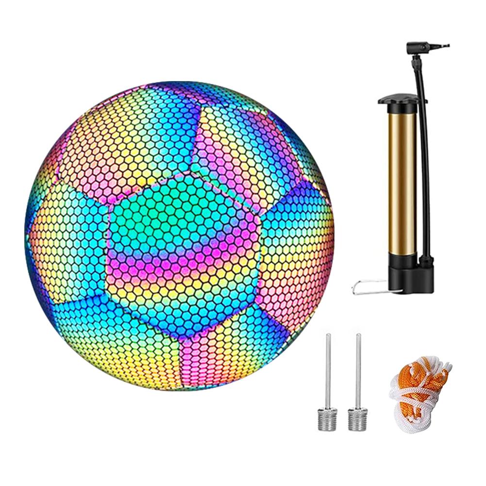 

Голографический светоотражающий футбольный мяч, размер 4/5, светящиеся в темноте футбольные мячи, подарки с надувным насосом, отличная эластичность, спортивные товары