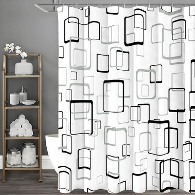 Modern Simple Geometric Square Shower Curtain, Bathroom Decorative Shower Curtain, Waterproof Shower Curtain with Hooks