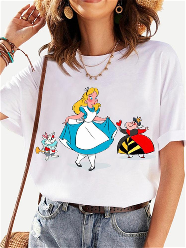 MINISO Disney Princess Female Clothes Snow White and The Seven Dwarfs Women's Trend Harajuku Short Sleeves Tshirt Women T-shirt