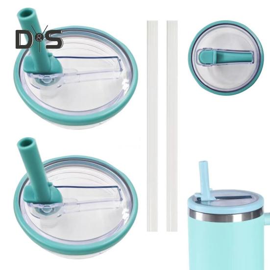 2 Pcs 40 Oz Tumbler Straw Lid with 2 Straws Leak-proof Reusable Replacement Lids Odor-free Dustproof Straw Lid for Stanley Tumbler