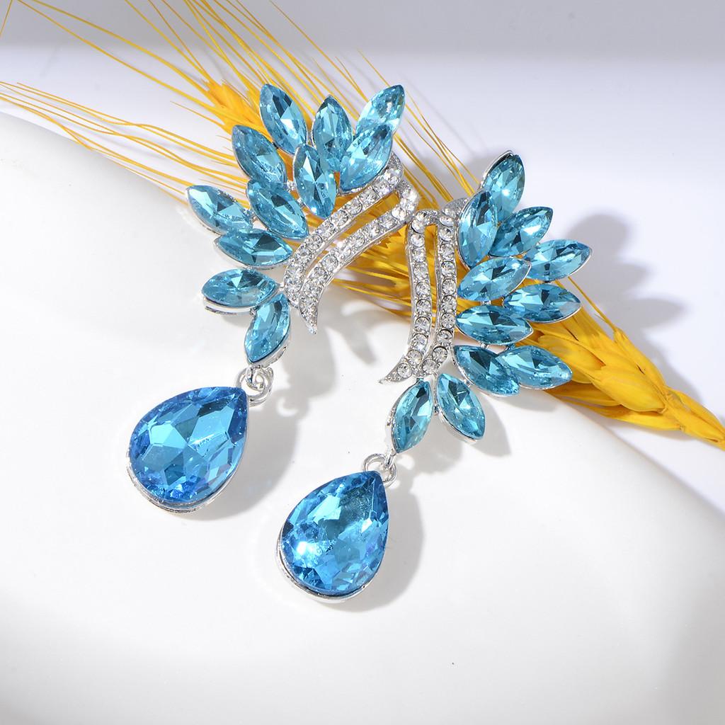 Water Crystal Drop Earrings With Flower Design For Elegant Weddings