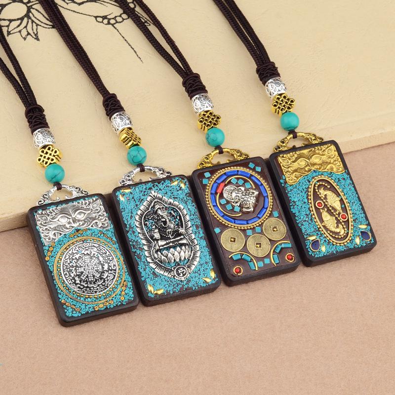 Ebony Tangka Necklace with Ethnic Na Fu Pendant - Buddha Amulet for Men & Women