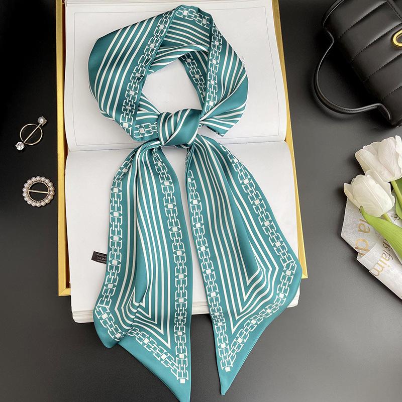 Simulated silk scarf, high-end women's headband, decorative scarf, streamer, fresh color matching, rhombus small scarf, headband.