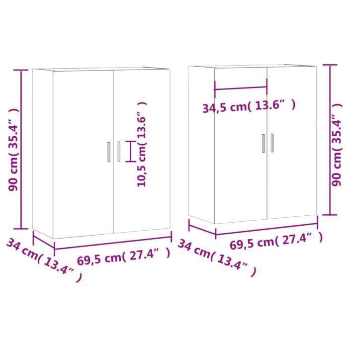 VidaXL Armoires murales 2 pcs sonoma gris 69,5x34x90 cm 3195641