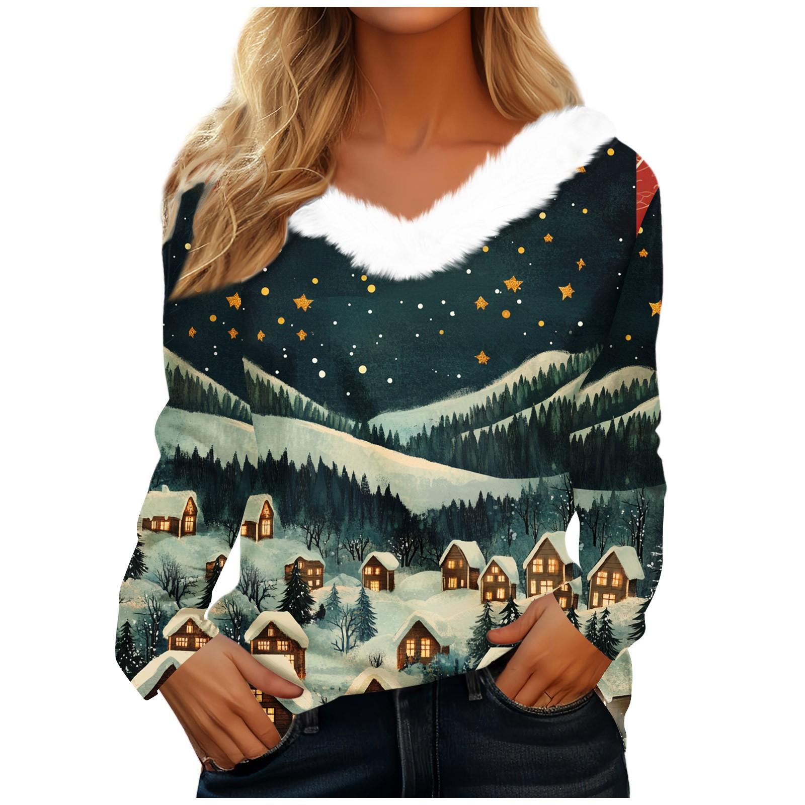 

Рубашки с длинным рукавом для женщин, рождественские принты, графические футболки, блузки, повседневные, больших размеров, базовые топы на пуговицах, пуловеры M киноварь