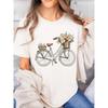 Europese Maat Dames Vintage Fiets Print T-shirt - Voor/Achter Retro & Bloemen, Korte Mouw Ronde Hals Casual Blouse voor Lente Zomer Outfits