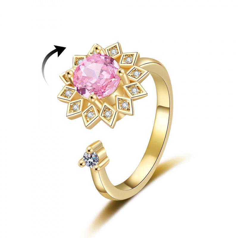 Women's Sunflower Rhinestone Adjustable Rotating Ring