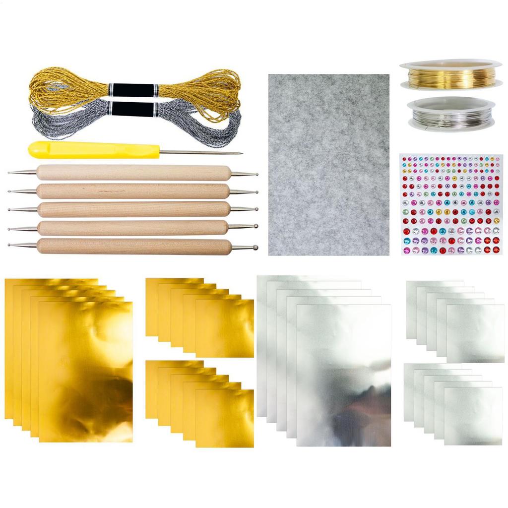 New Gold Foil Transfer Sheets Metal Embossing Art Kit Silver Gold Shimmer Shiny Embossing Engraving Painting Kit Decor Crafting