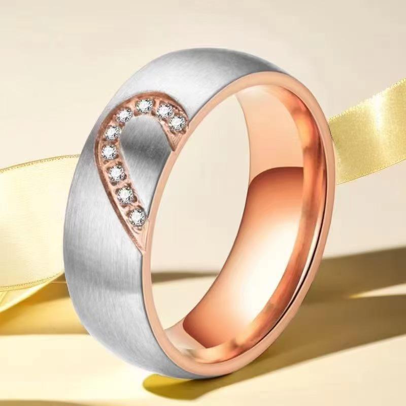 "Frosted Stainless Steel Couple Rings - Non-Fading Niche Design"