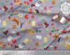 Soimoi Japan Crepe Satin Fabric Fruits,Bread & Donut Food Decor Fabric Printed metre 42 Inch