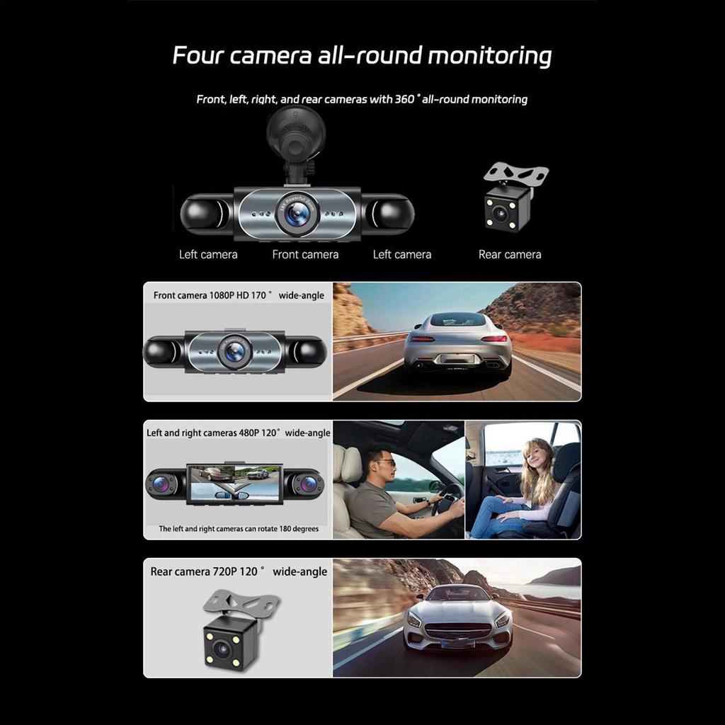 Dash Cam For Car 4 Channel Dash Camera Front Rear Left Right Recorder 1080P High Definition With 32G Card Reversing Image