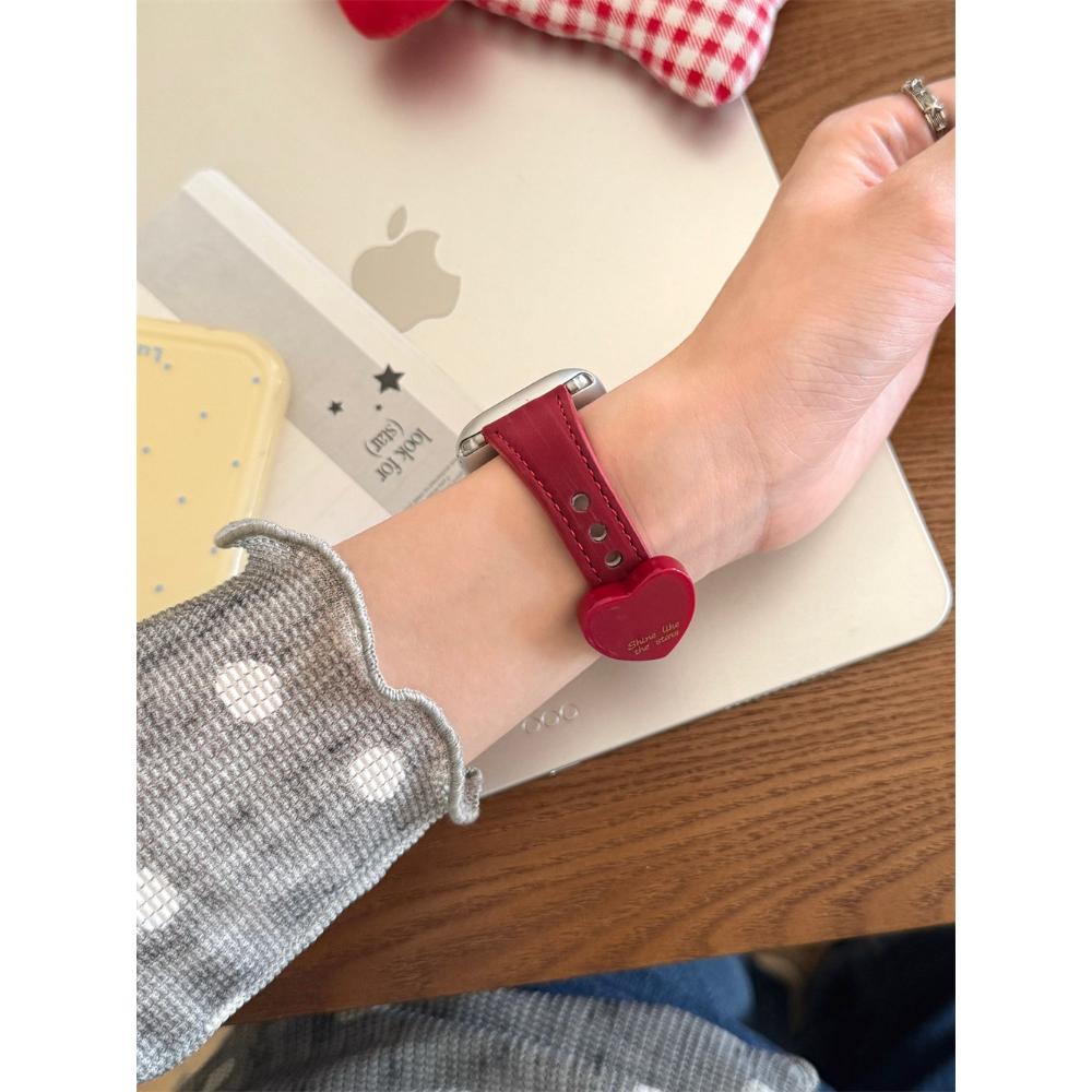 Heart Pattern Leather Loop Strap, Cute Style For Apple Watch Ultra 11/10/9/8/7/6 38/40/41/42/44/45/46/49mm Universal Watch Band