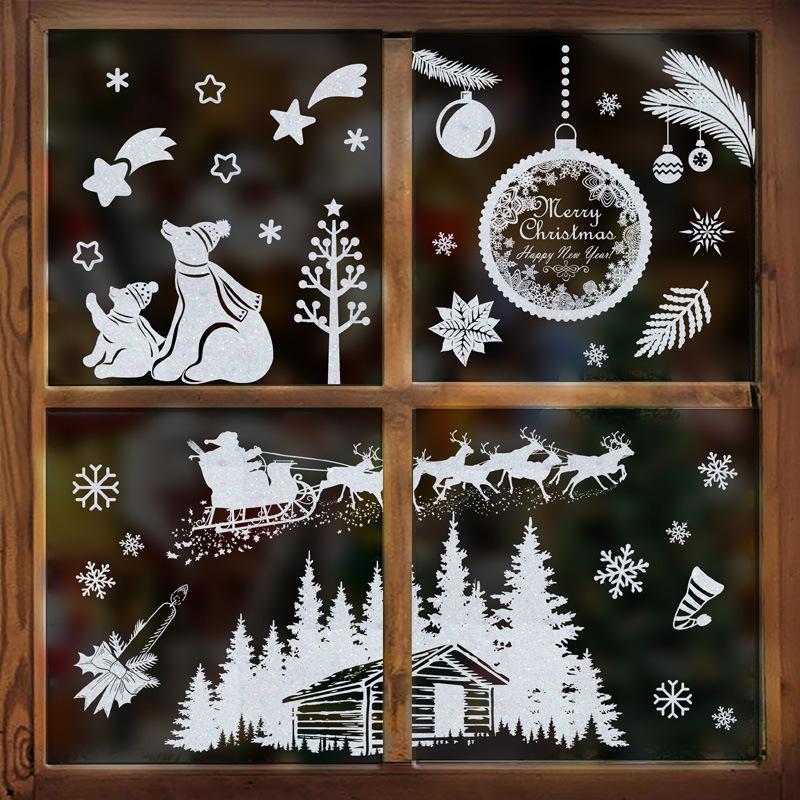 2026 Christmas Window Clings New Year Static Sticker Elk Snowman Window Decoration for Home Festival Gift