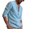 Camicie a maniche lunghe da uomo in cotone e lino, colletto alto, tinta unita estiva, stile casual da spiaggia, taglie forti