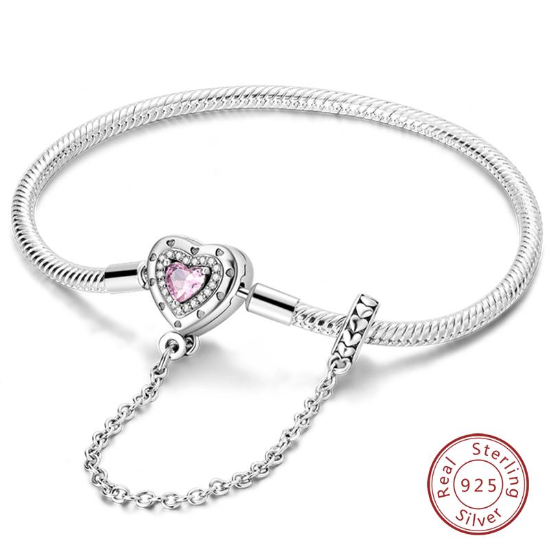 925 Silver Heart Shaped Series Love Forever Shining Zircon Bracelets Fit DIY Charm Beads Birthday Jewelry Gift