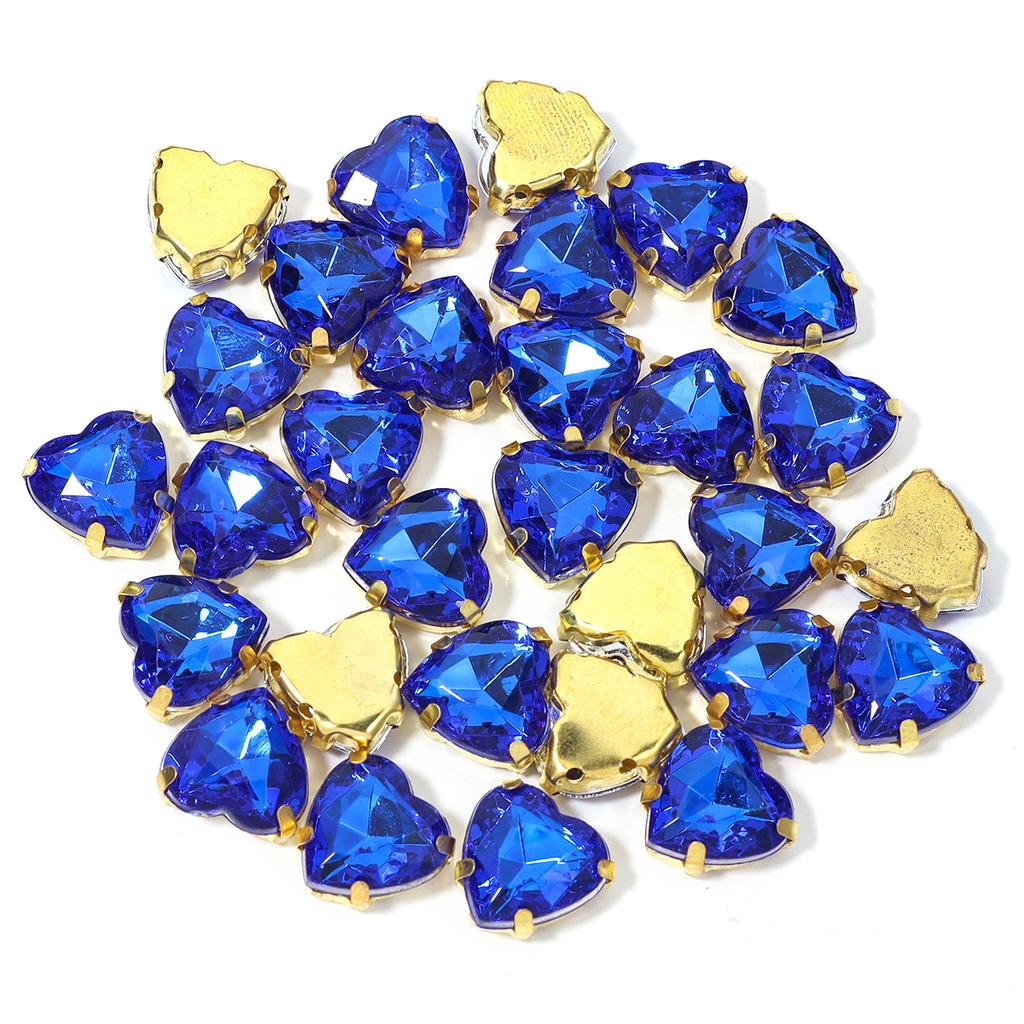 30pcs/lot 10/12mm Heart Shape Acrylic Sew On Rhinestones Stainless Steel Golden Claw Beads For DIY Clothes Jewelry Decoration