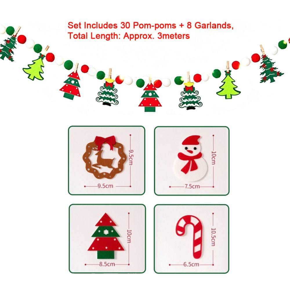 Festive Lights Felt Christmas Banner Decorated DIY Handmade Christmas Pendant Furry Balls LED String Light Home Room