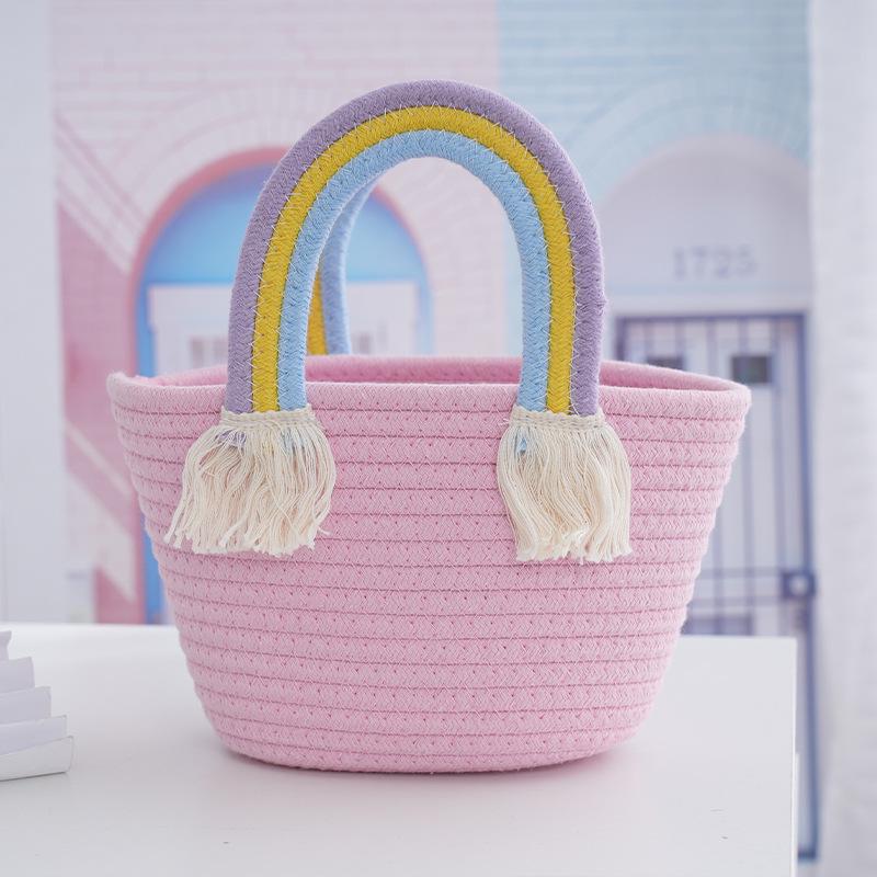 

Rainbow Woven Cotton Rope Handbag - Fresh, Simple, Sweet Travel Tote Base 10*16, Height 14, Upper Diameter 23