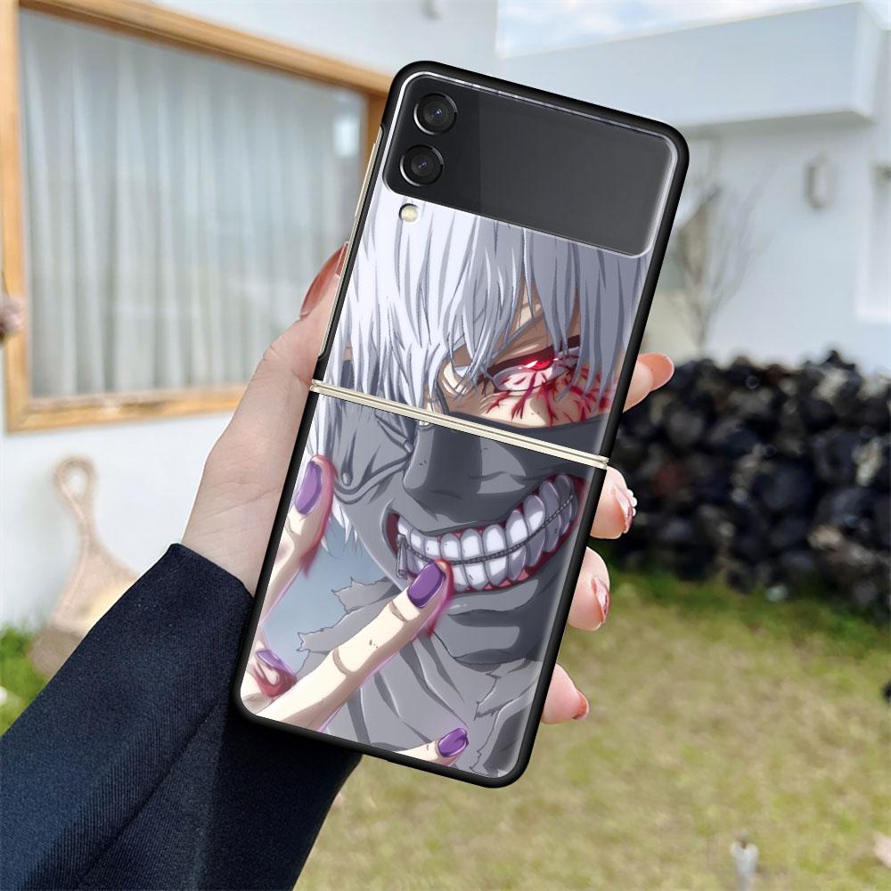 Luxury Case For Samsung Galaxy Z Flip 4 3 5G Black PC Hard Phone Cases Fashion Back Cover ZFlip Funda Anime Tokyo Ghoul Shell