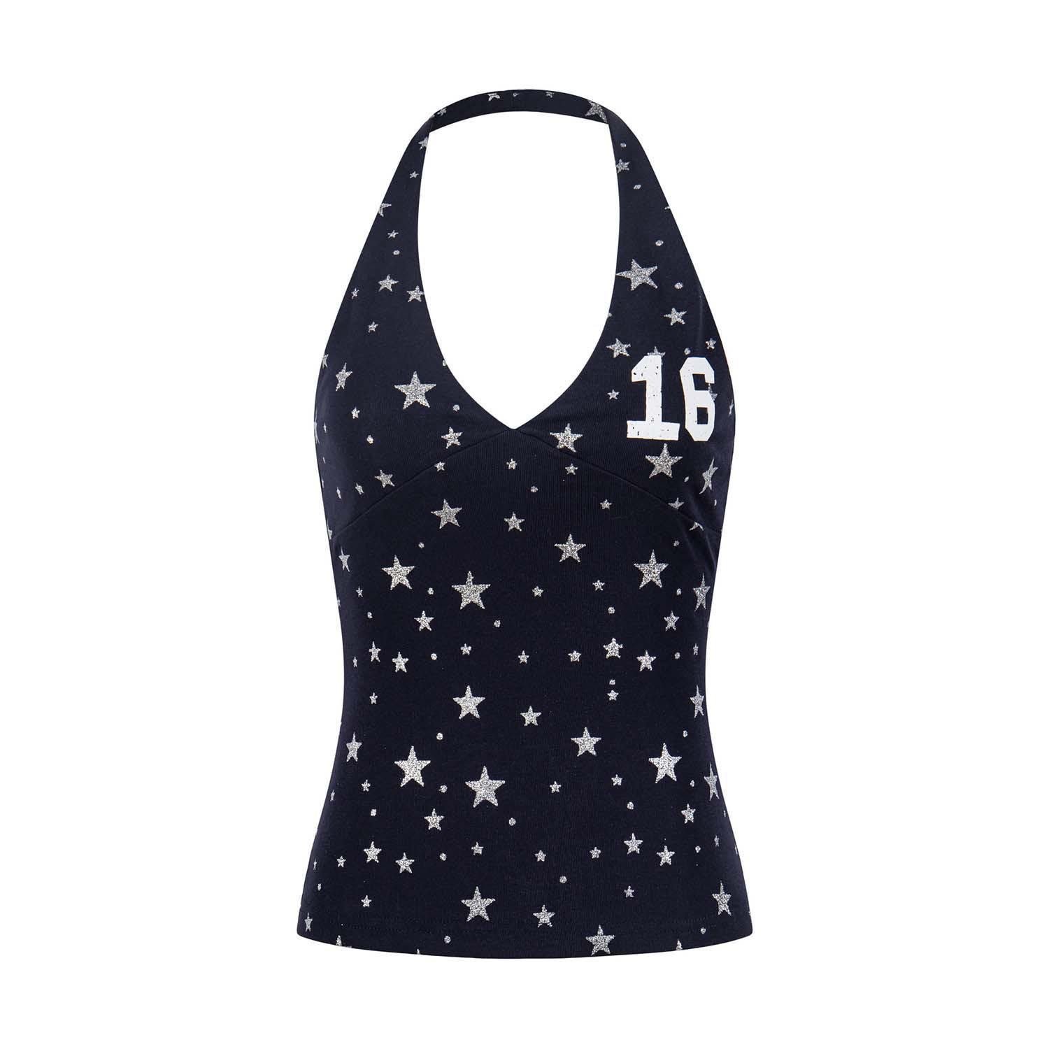 UNBDNS Women s American Style Spaghetti Strap Slim Halter Tank Top - Trendy Sleeveless French Design Medium