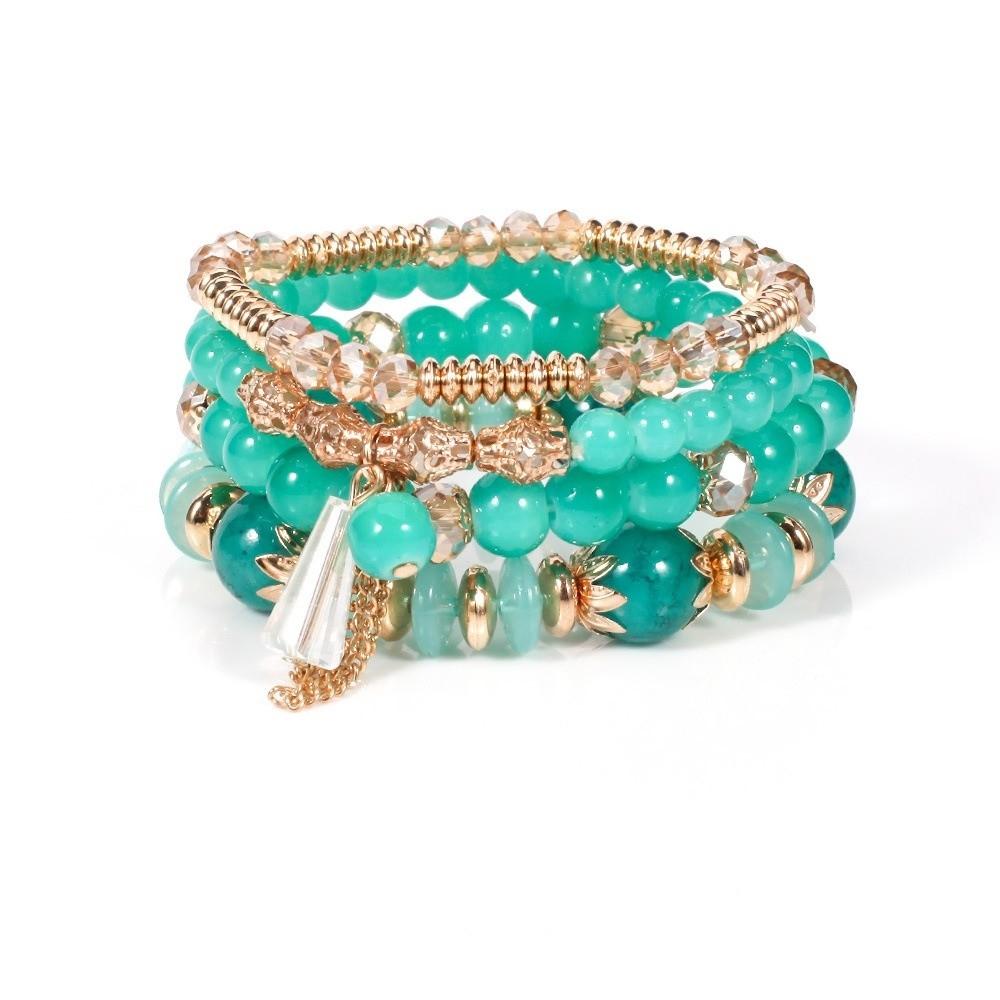 Fringed Design Bracelets Set Electroplated Crystal Beaded Bracelet Bohemian Style