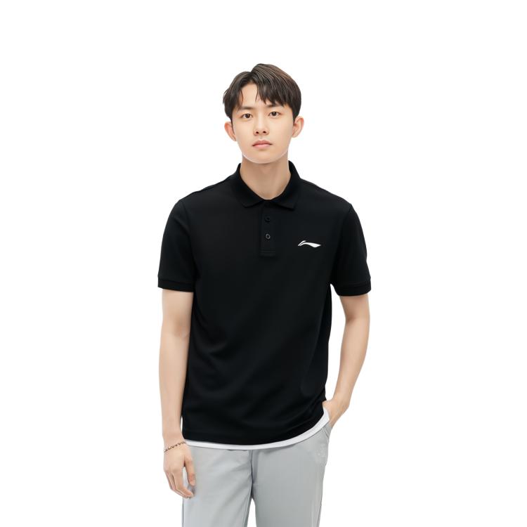 Li Ning Polo Shirts Men's Black Polo Collar Thin Straight Fit YPLT025-1