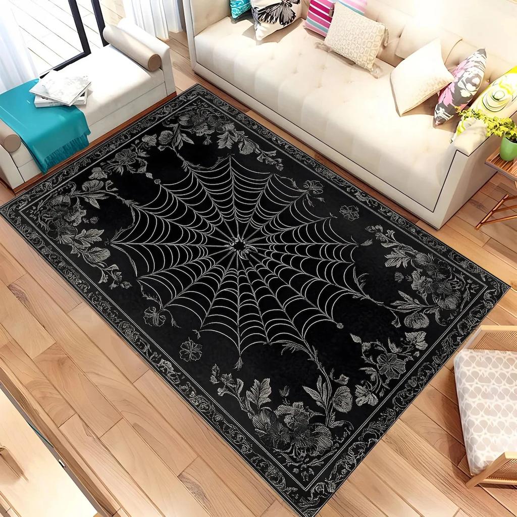 Tappeto VIKAMA Ragnatela Gotica, Tappeto Antiscivolo Lavabile Resistente alle Macchie, Decorazione Nero Rosso per Soggiorno Camera da Letto Casa