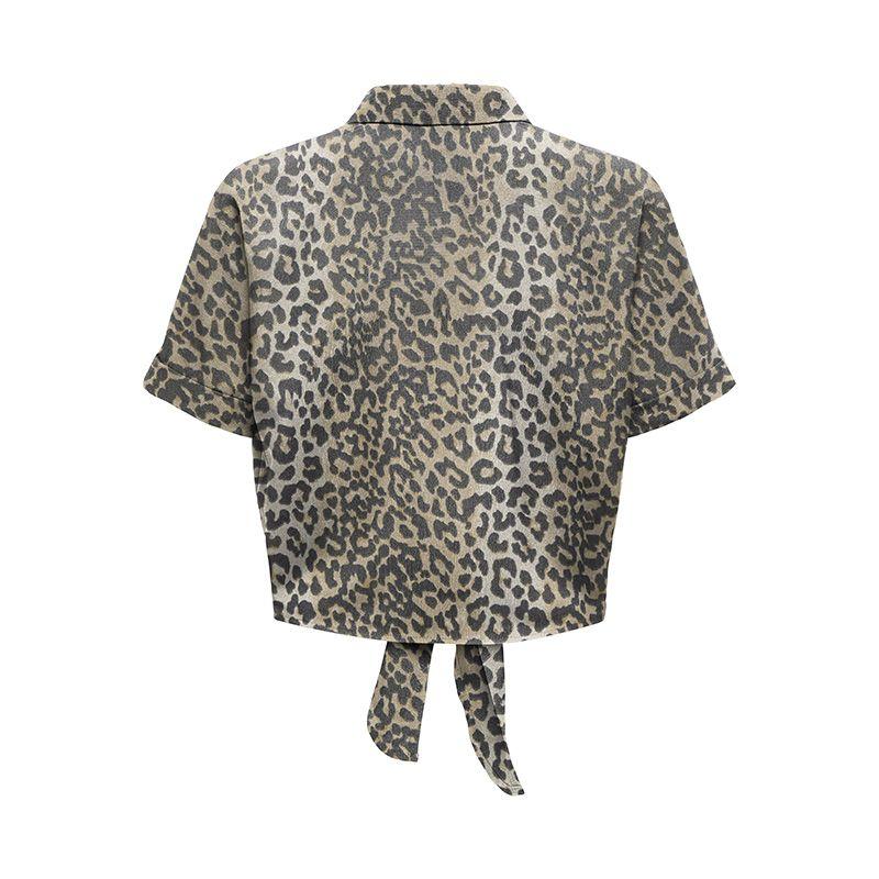 Women's Leopard Print Shirt Collar Blouse To Tie ONLY