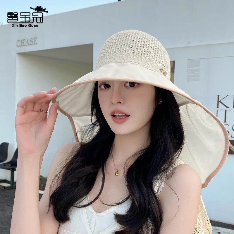 Big Eaves Shawl Neck Visor Summer Outdoor Sun Protection Hat Children Beach Travel Senior Sense Empty Top Bucket Hat