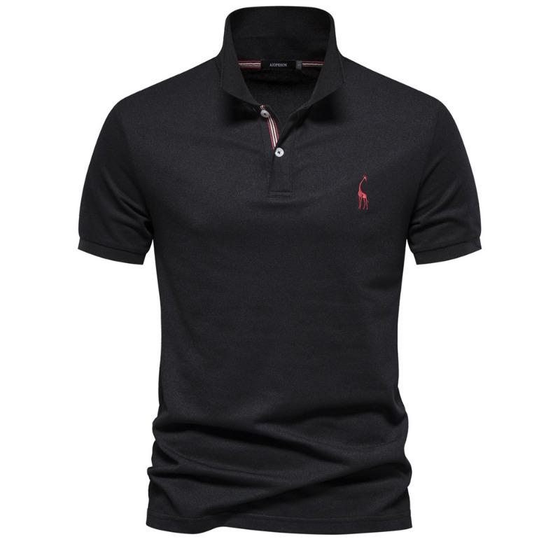 Men's Korean-Style Casual Embroidered Polo Shirt Solid Color Button Lapel Short-Sleeve Top
