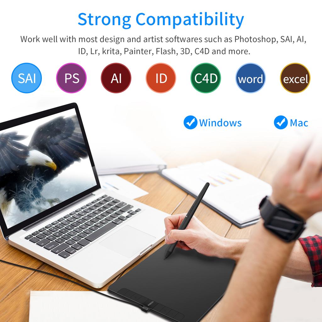 Graphics Tablet 8192 Pressure Levels, Tilt Function, Thin Dra g Table, 8 Shortcut Keys, Battery- , Pen