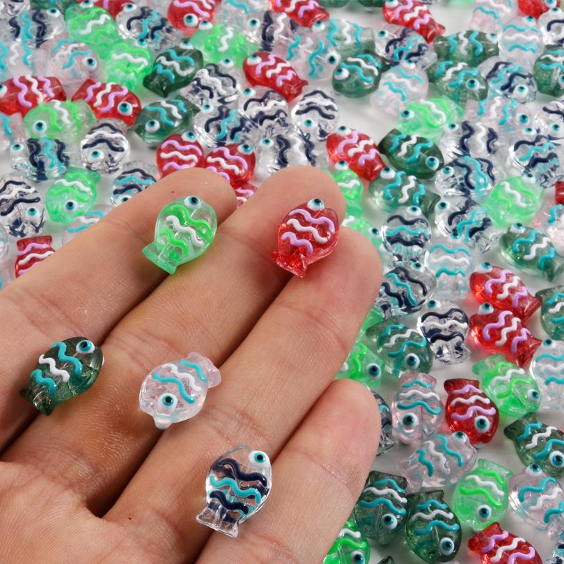 6pcs Glass Stripe Ocean Animal Fish Beads For Jewelry Making Supplies Small Hole Spacer Bead Accessories DIY Bracelets Necklace