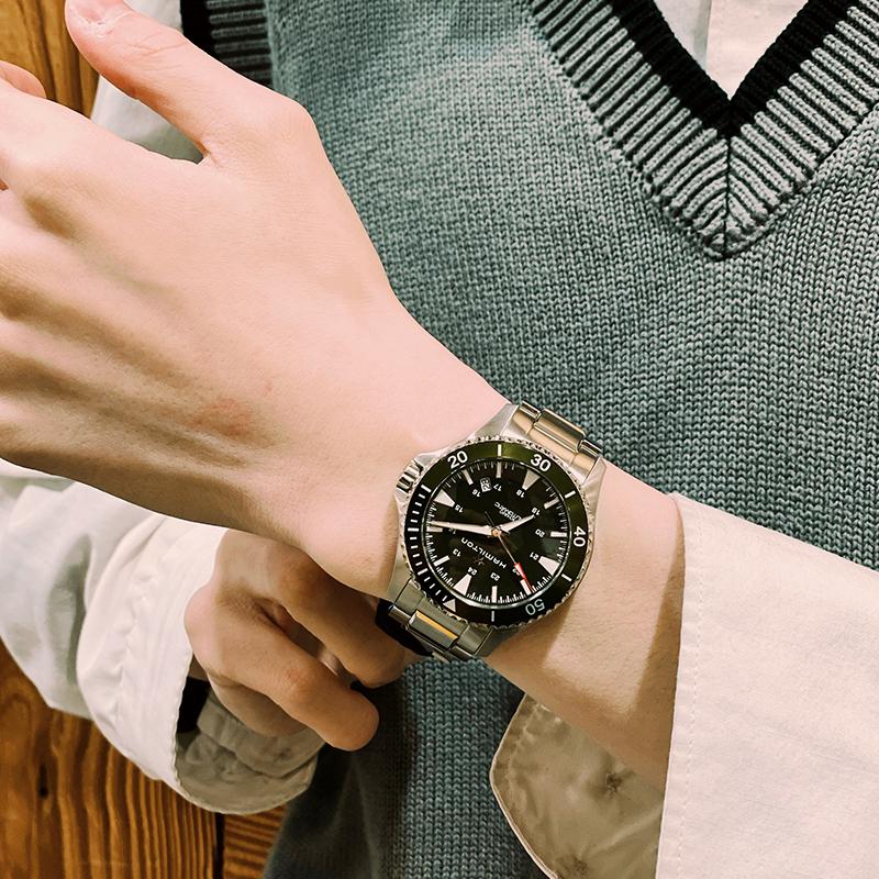 Hamilton Seria Khaki Navy Mișcare Mecanică Automată Ceas Sportiv Verde pentru Scufundări Bărbați Ceasuri Oțel H82375161