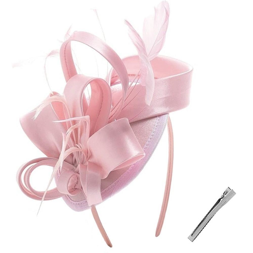 Lightweight Bow Feather Fascinator Headband Satin Tea Party Hair Hoop Heart Hairband Cosplay