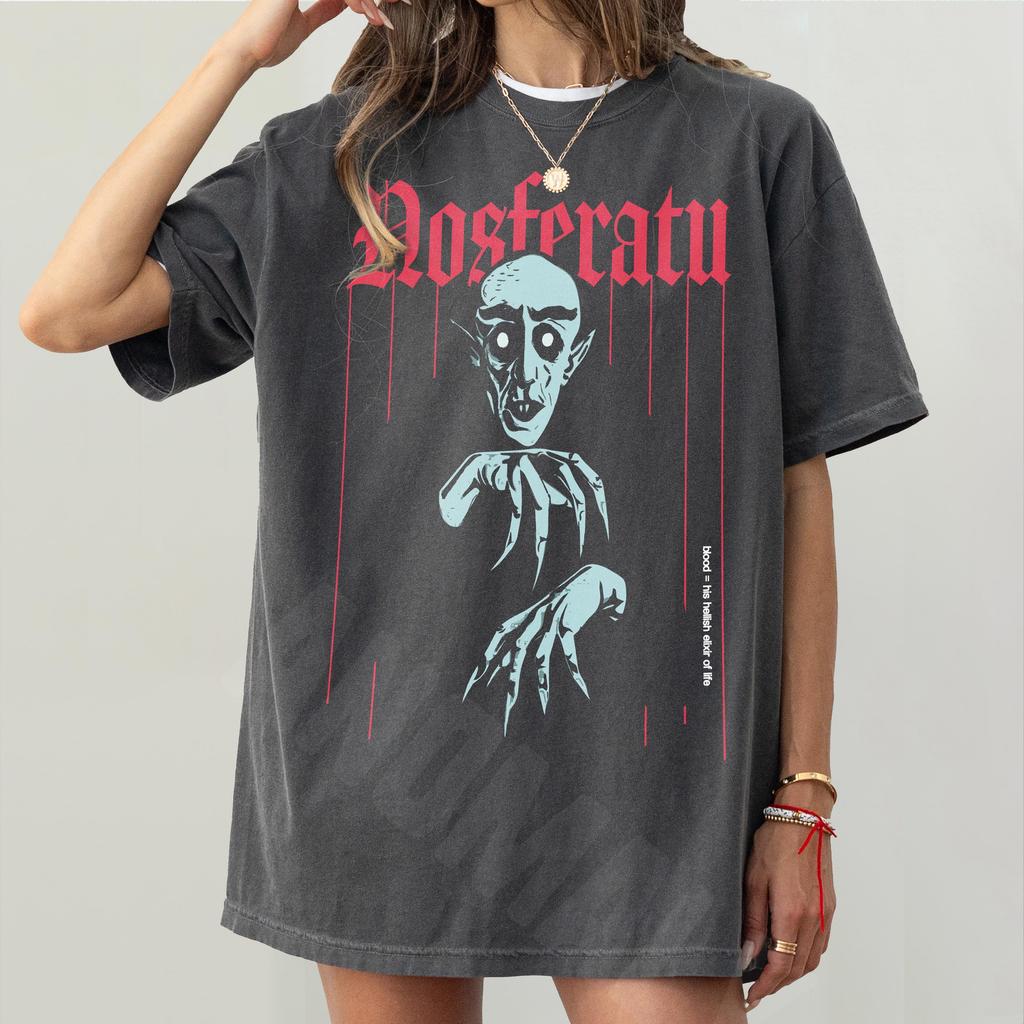 Nosferatu Pattern Tshirt Retro Horror Movie Tshirt Print Pattern Casual Unisexs and Womens Tshirt Daily Wear