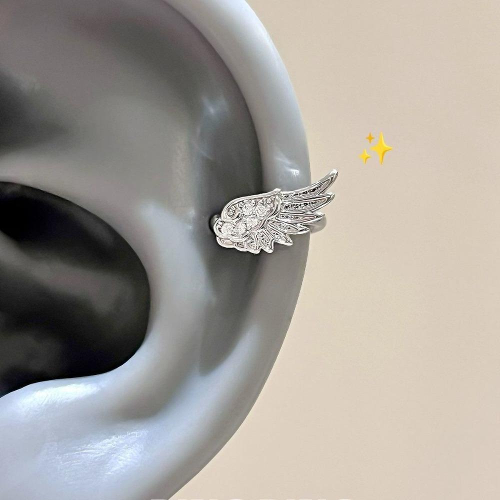 Trendy Sliver Color Angel Wing Sparkling Zircon U-shaped Clip Earring for Women Non Pierced Ear Cuff Party Daily Wear Zircon