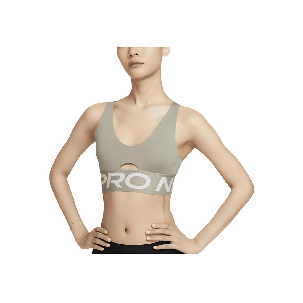 Nike Pro Indie Plunge Letter Print Medium Support Comfortable Sports Bra Women Underwear Light-Army-Green HF7325-320