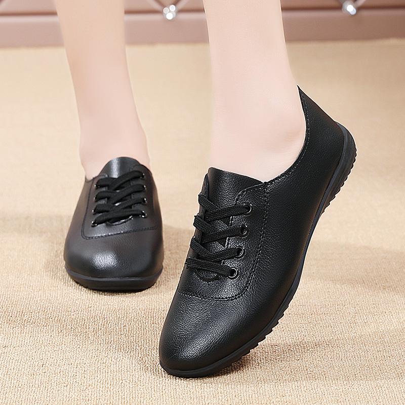 Female Ladies Women's Genuine Leather Flats Shoes Loafers Soft Moccasins Lace Up Comfortable White Shoes Luxury Flat Shoes Plus
