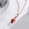 Luxury Red Natural Zircon Pendant Necklace For Women  Rose Gold Color Vintage Flower Wedding Party Fine Daily Jewelry