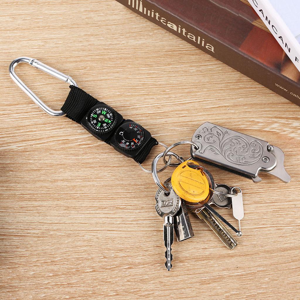 Multifunction Waterproof Mini Portable Thermometer Compass Key Ring for Outdoor Camping Hiking