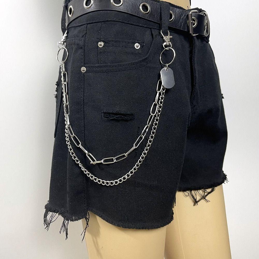 Hip Hop Metal Tags Waist Chain Hipster Layered Jeans Chain Fashion Tassel Pant Chain  For Women Man