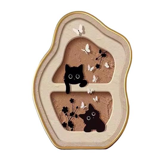

Irregular Shaped Photo Frame Funny Cat Framed Wall Art Cute Animal Painting Picture for Bedroom Living Room Bathroom Wall Table Decor A