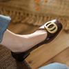Fashion Flat Shoes for Women 2025 New Spring Autumn Flat Shallow Mouth Square Toe Retro Round Buckle Flat Heel Plus Size Women's Shoes