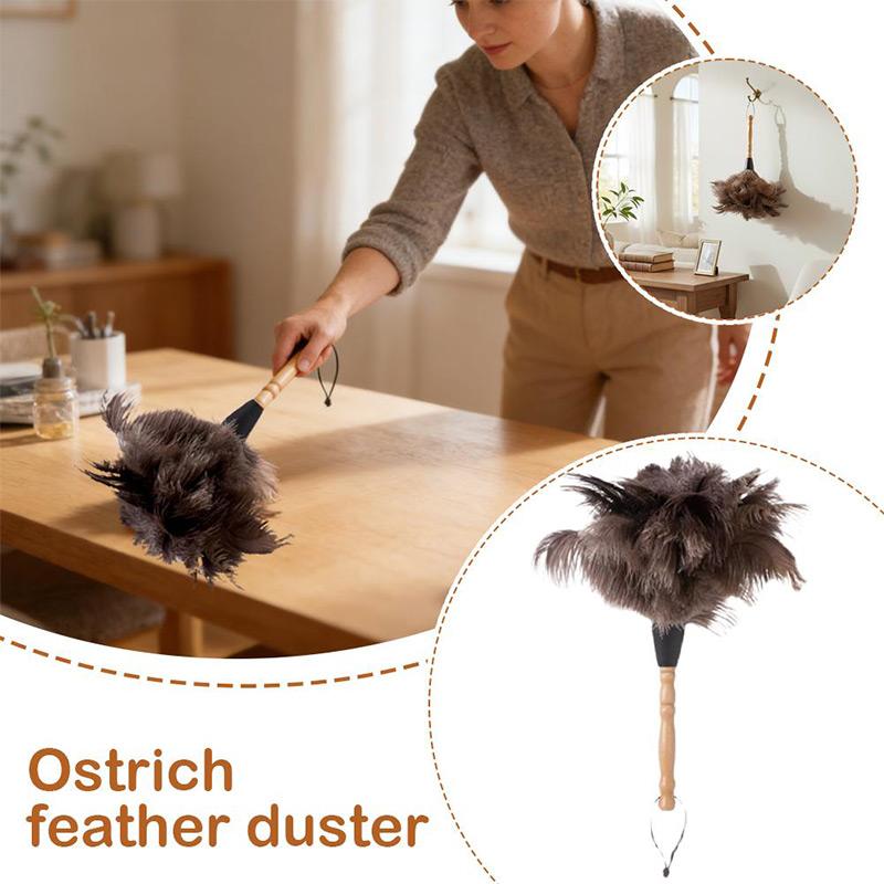 Feather Duster Wooden Handle Duster Anti-static Dust Removal for High Ceiling & Home Cleaning Gentle on Delicate Surface