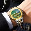 Men's Multifunction Quartz Watch Chronograph Luminous Water-Resistant Luxury Golden Steel Bracelet Men Moonswatch