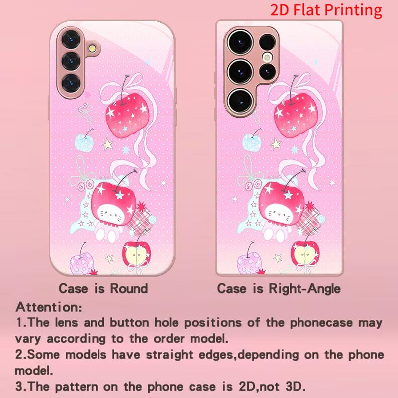2DFlat Samsung electroplated tempered glass phone case,Cute Apple Design with Stars and RibbonsSuitable for Galaxy S26 S23 S24FE S25ULTRA S22 S21