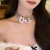 Pearl double-layer flower necklace fashion temperament high-end sense collarbone chain light luxury versatile niche simple jewelry