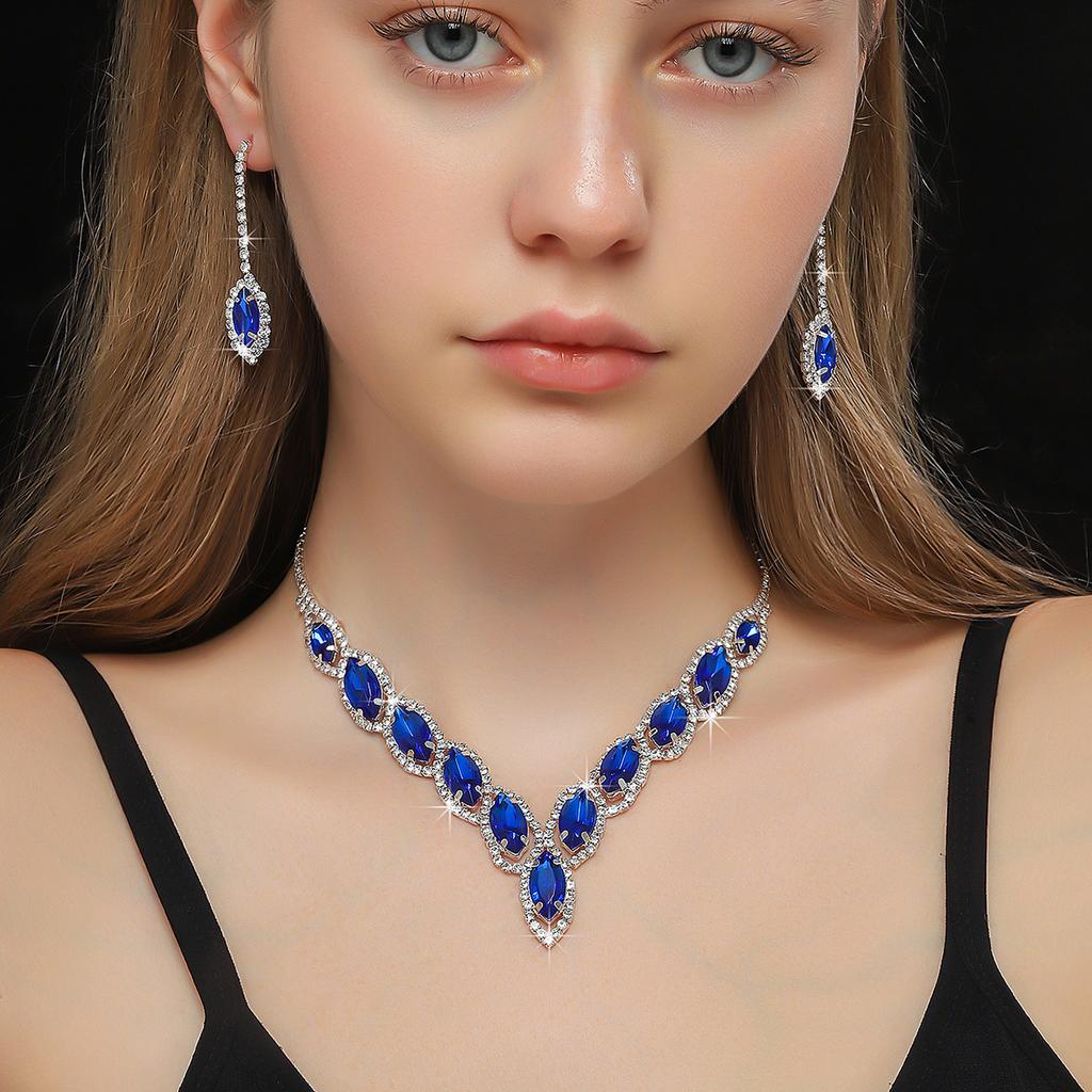 Valentine's Day Gift V-shaped Crystal Jewelry Set Multi Color Exquisite Necklace&Pendant Earrings Women's Gift